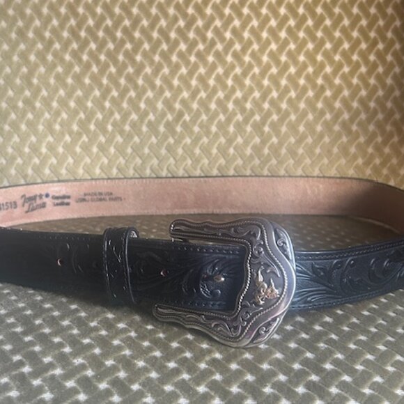 Tony Lama Men's Black Westerly Ride Tooled Leather Western Belt C41513 Size 44 - Picture 5 of 16
